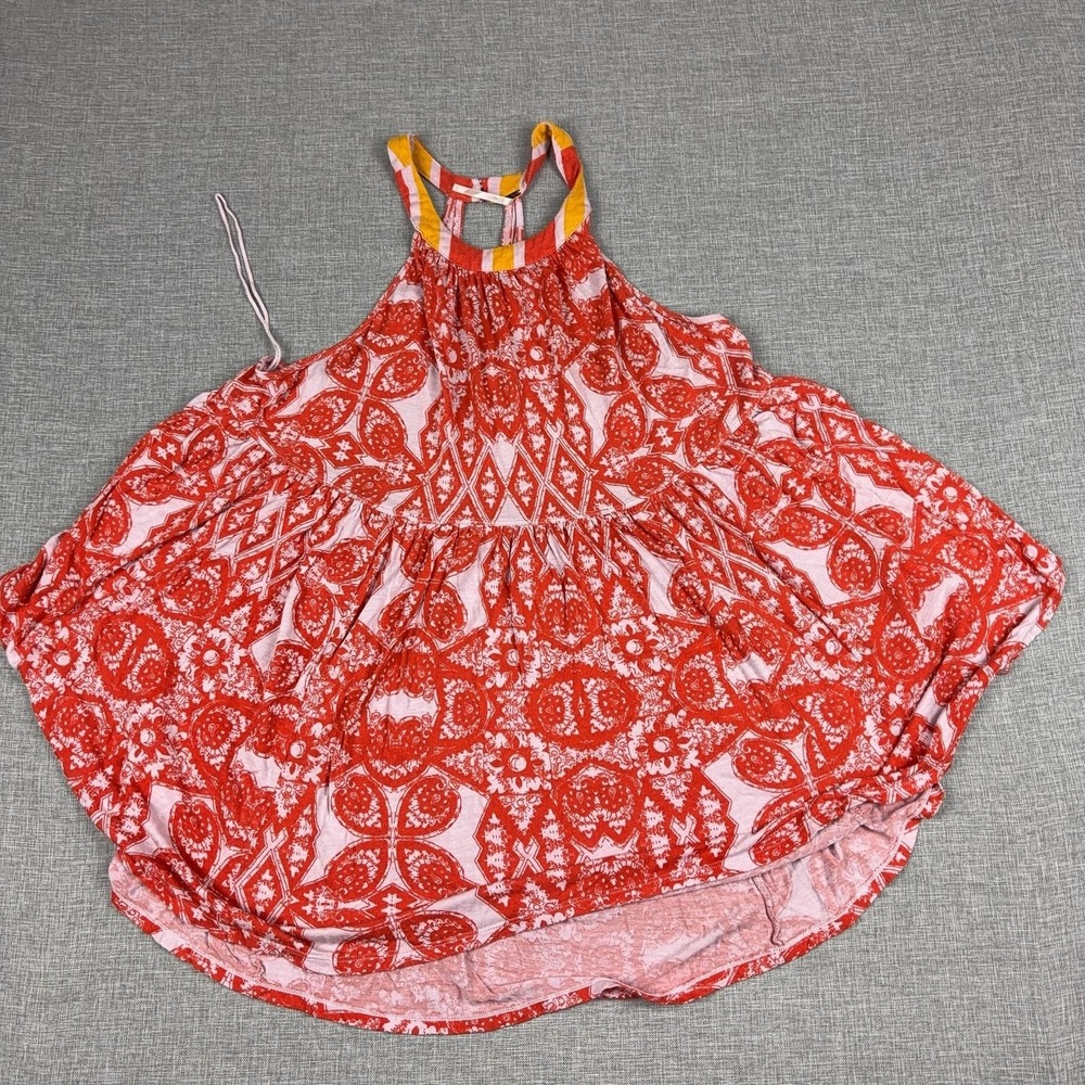 Free People Tank Tunic Womens M Red Paisley Halter Keyhole Lightweight